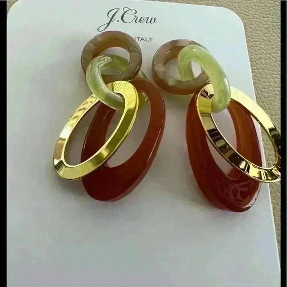 J crew Made in Italy Acetate Oval Interlocking Drop Earrings in Dried Bl… - Picture 3 of 5